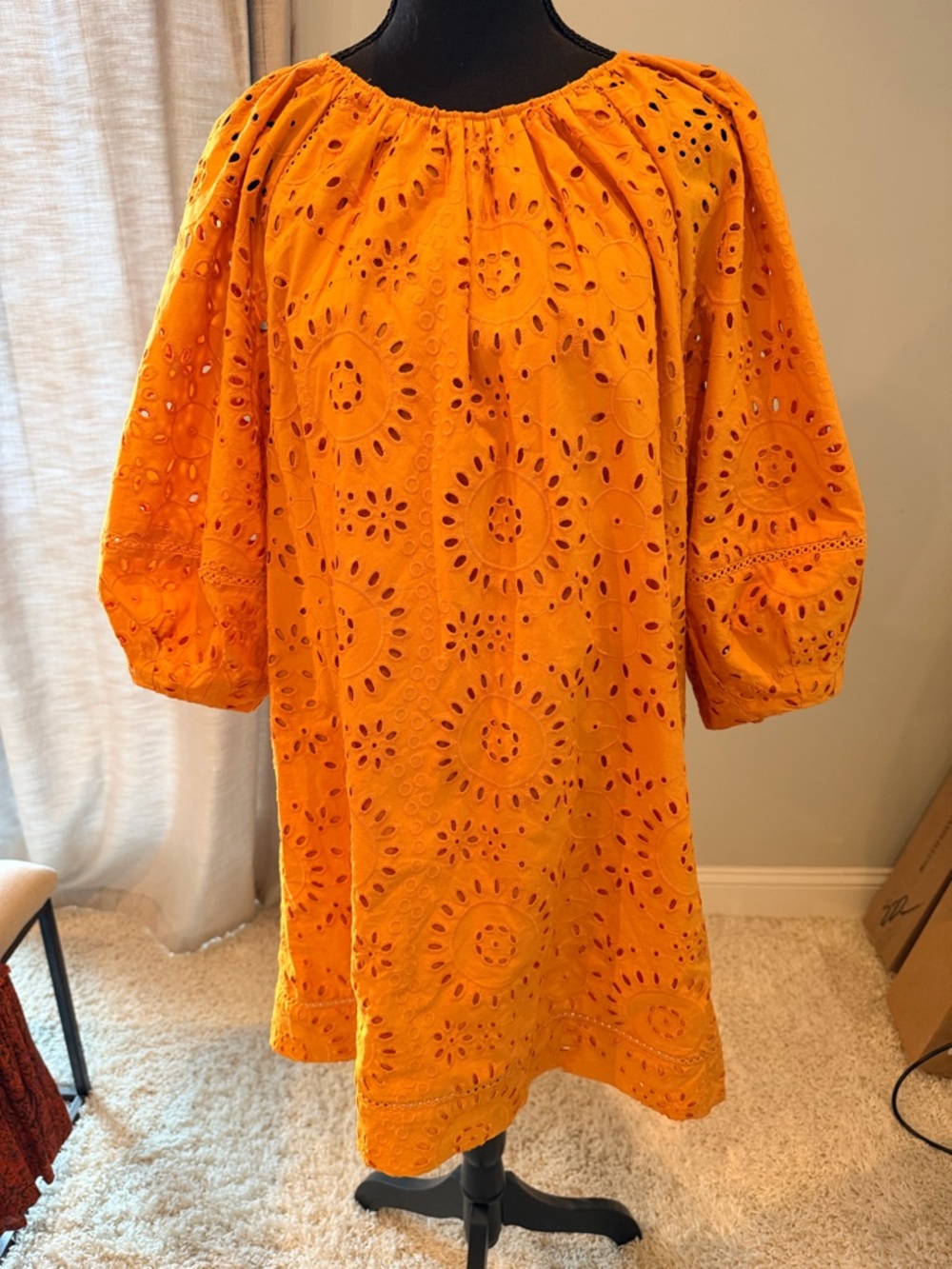 Zara women’s Orange Eyelet mini cotton summer Dress.
